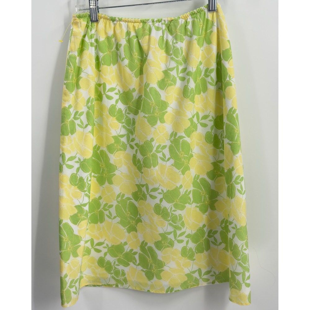 Jones Studio Womens 1X Floral Midi Skirt Green Yellow Cotton Elastic Waist Light